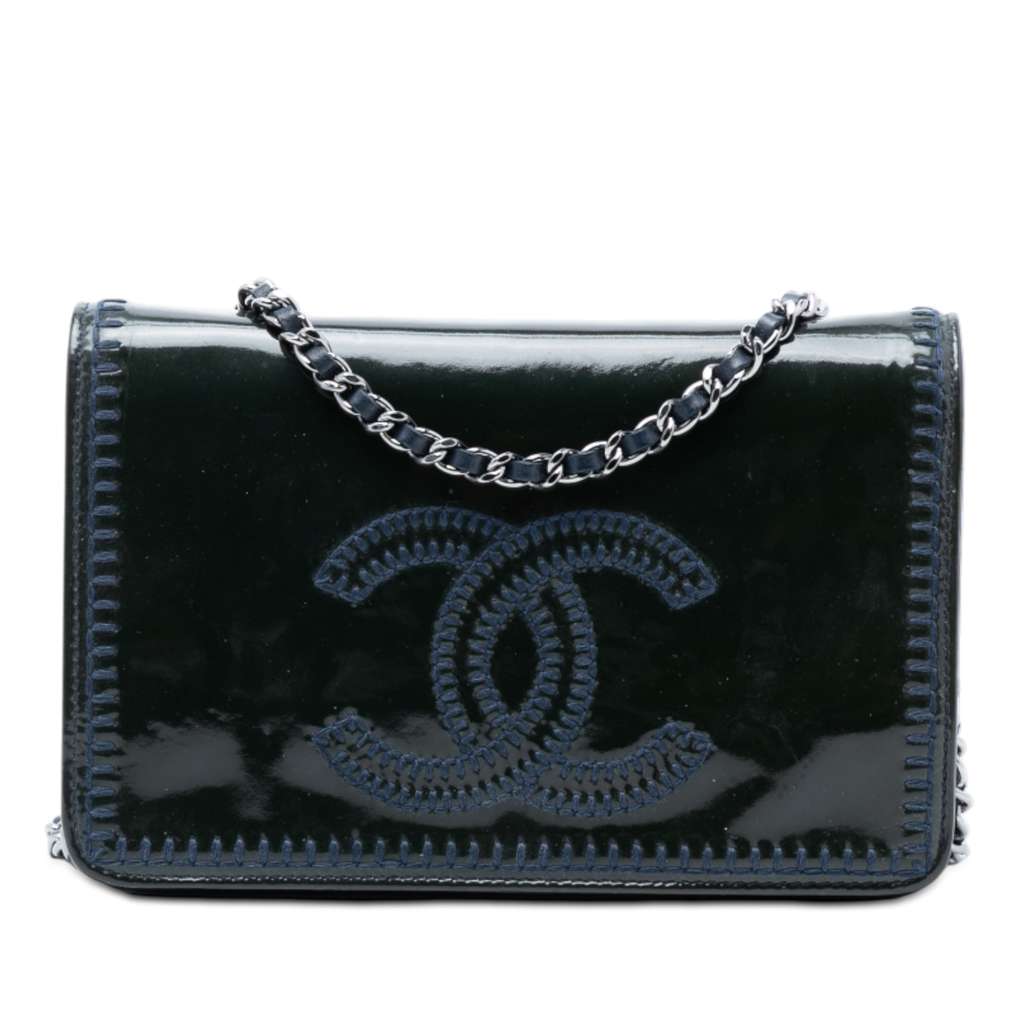 Chanel CC Patent Whipstitch Wallet On Chain