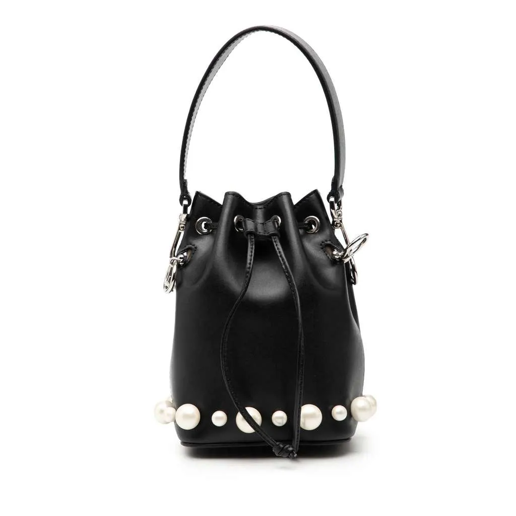 Fendi Mini Leather Pearl Mon Tresor Bucket Bag Black Leather Very good - Front View