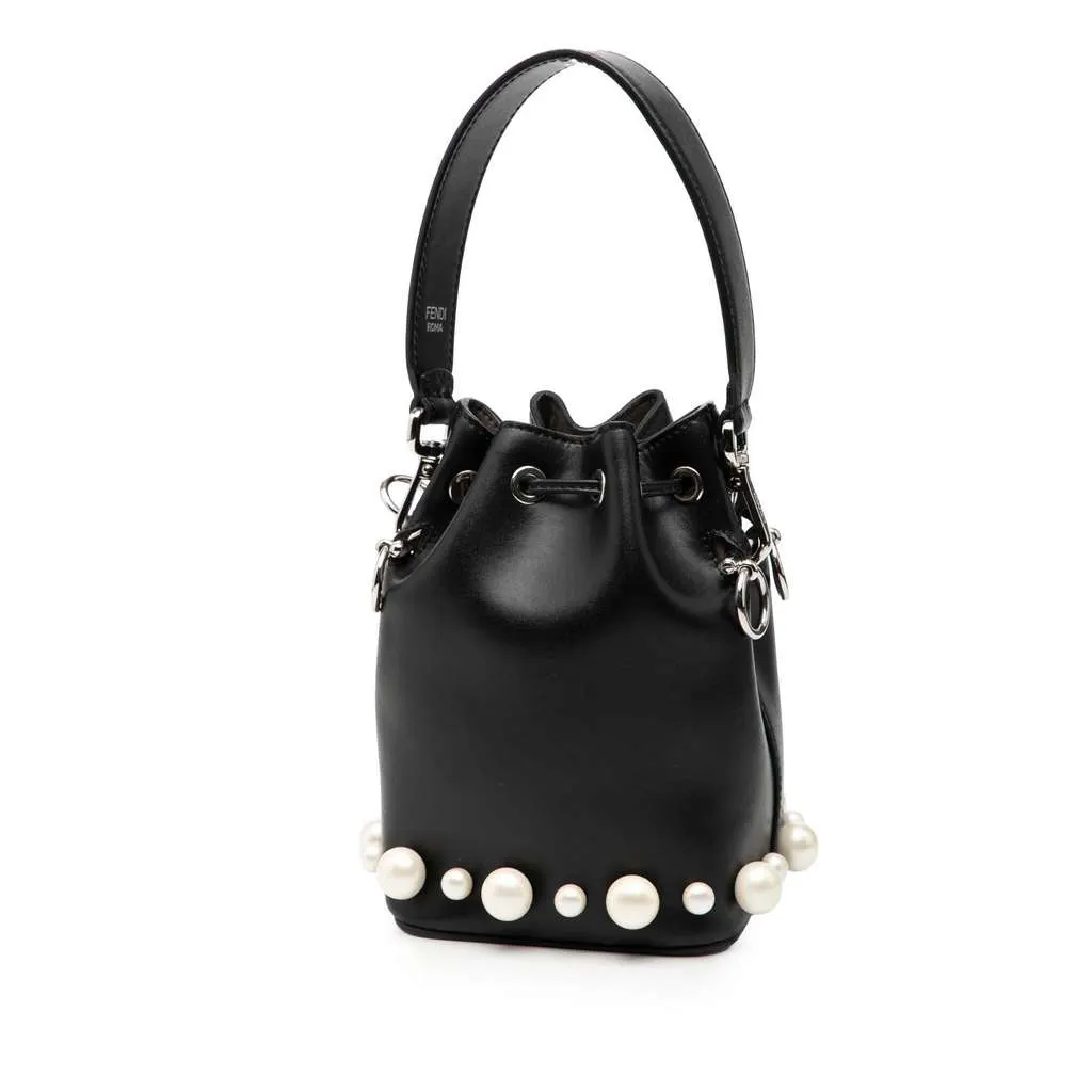 Fendi Mini Leather Pearl Mon Tresor Bucket Bag Black Leather Very good - Back View