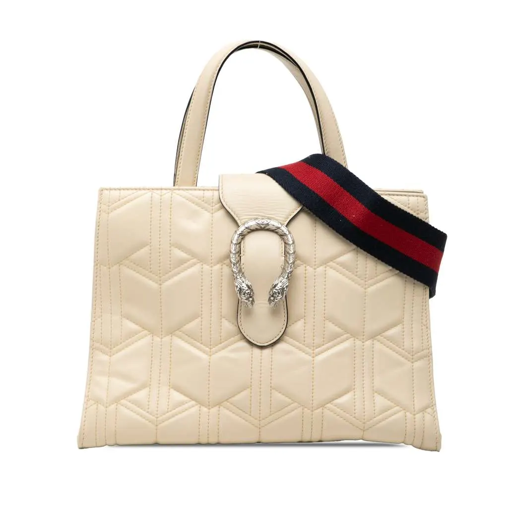 Gucci Quilted Leather Dionysus Web Satchel White Leather Very good - Front View