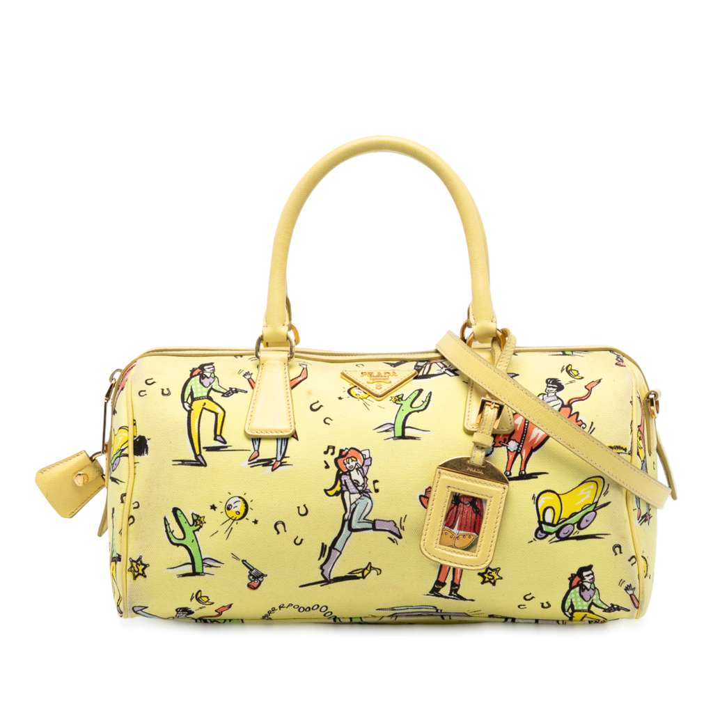 Prada Canvas Canapa St Foula Stampato Satchel