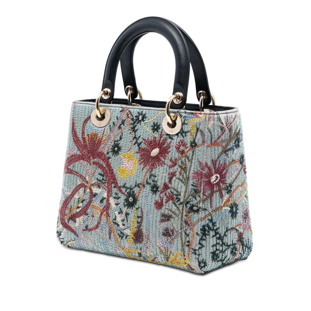 Dior Medium Canvas and Calfskin Beaded Embroidered Jardin De Minuit Lady Dior - 2