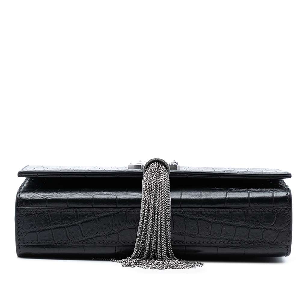 Saint Laurent Small Croc Embossed Leather Monogram Kate Tassel Crossbody - 3