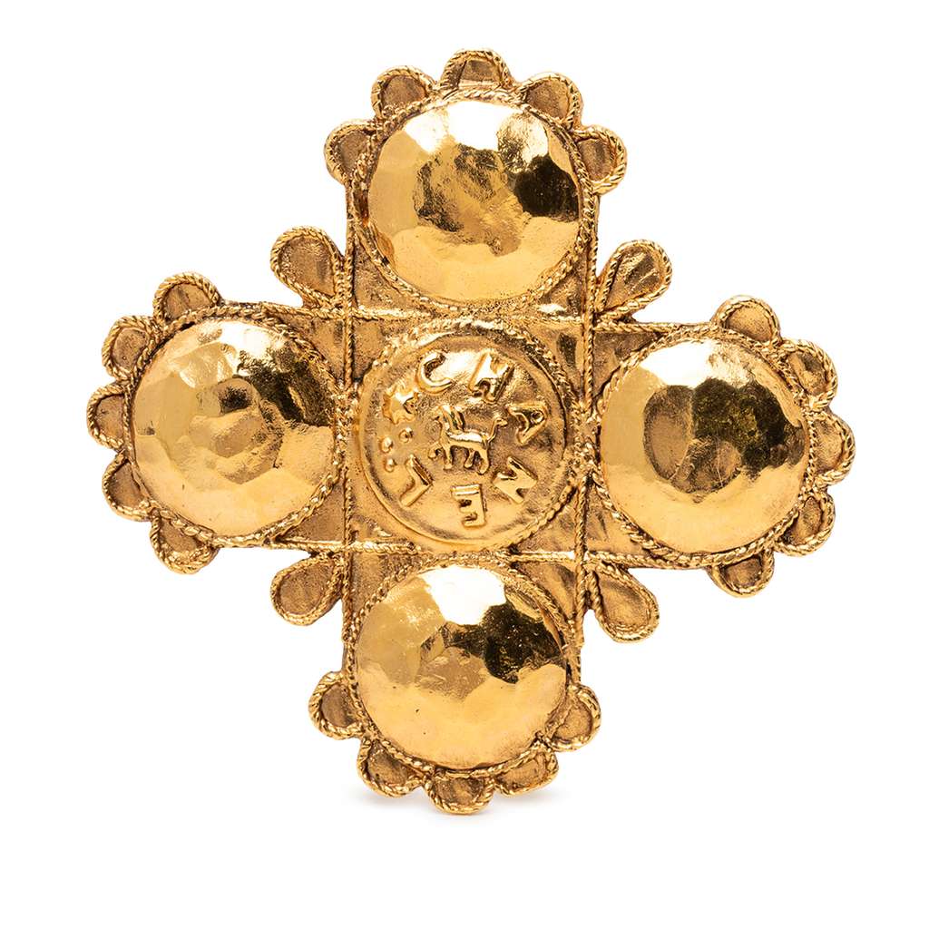 Chanel Gold Plated Lion Logo Cross Brooch