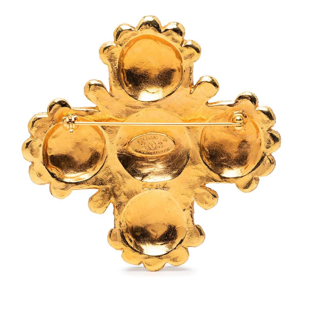 Chanel Gold Plated Lion Logo Cross Brooch - 2