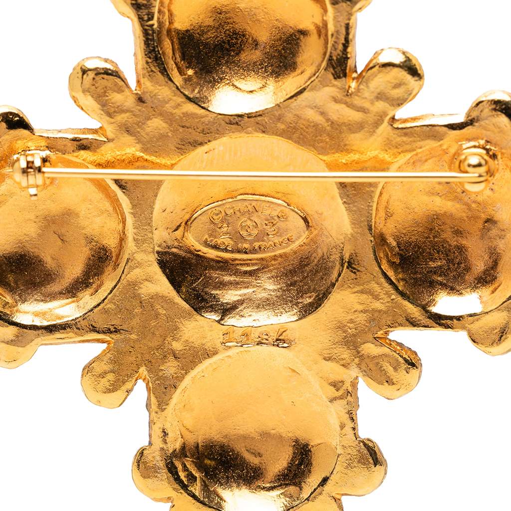 Chanel Gold Plated Lion Logo Cross Brooch - 3