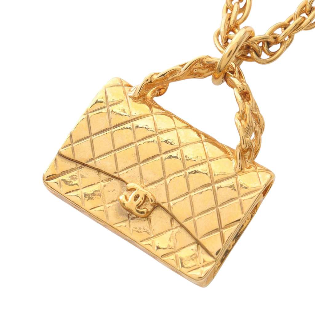 Chanel CC Gold Plated Quilted Flap Bag Pendant Necklace - 2