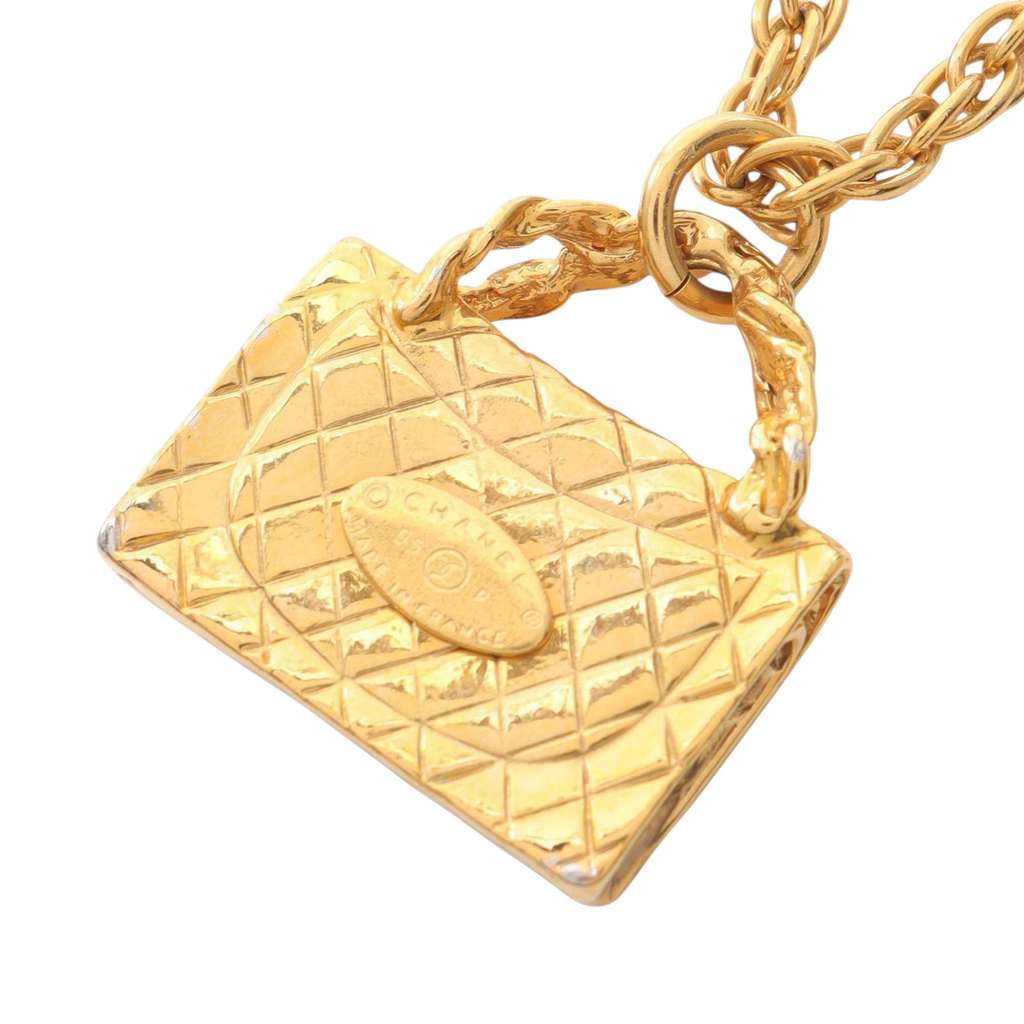 Chanel CC Gold Plated Quilted Flap Bag Pendant Necklace - 3