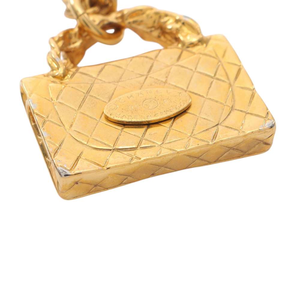 Chanel CC Gold Plated Quilted Flap Bag Pendant Necklace - 4