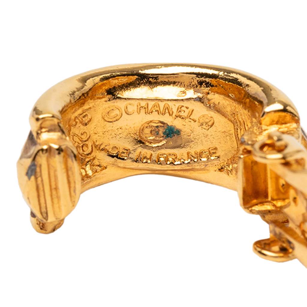 Chanel Gold Plated Drop Hoop Clip On Earrings - 3