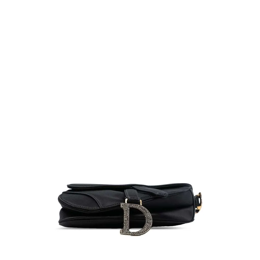 Dior Mini Satin Crystal Embellished Saddle Bag Black Satin Good - Inside View