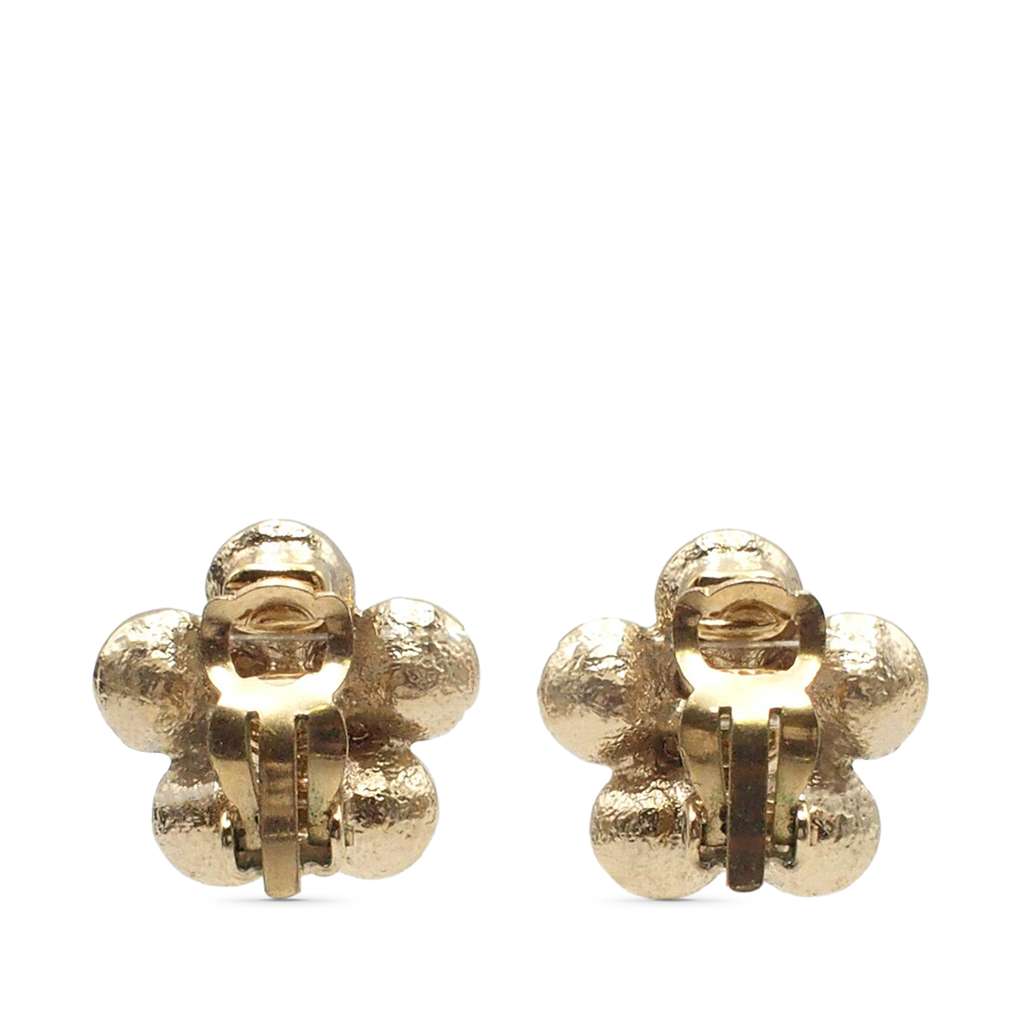 Chanel CC Gold Plated Rhinestone Flower Clip On Earrings - 2