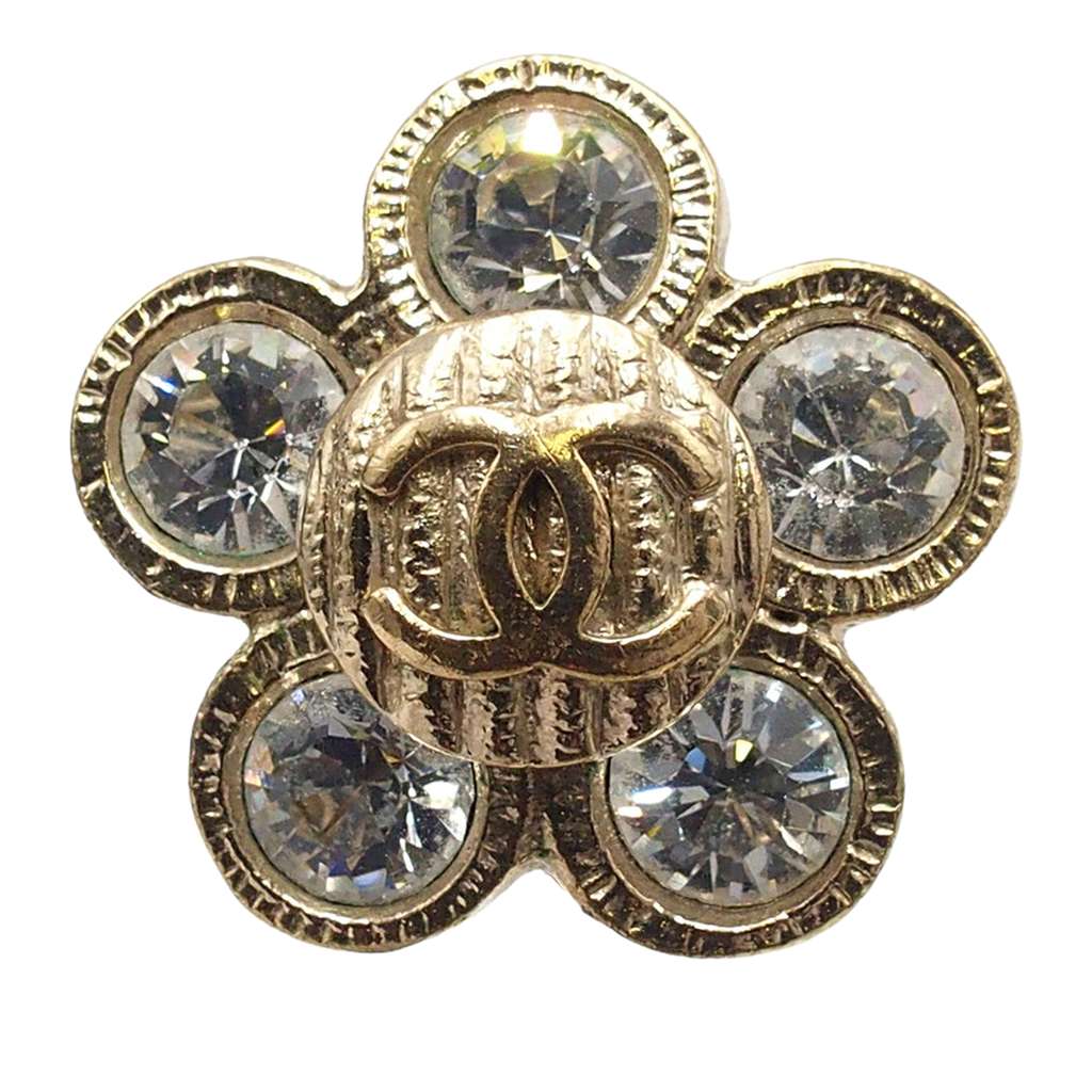 Chanel CC Gold Plated Rhinestone Flower Clip On Earrings - 3