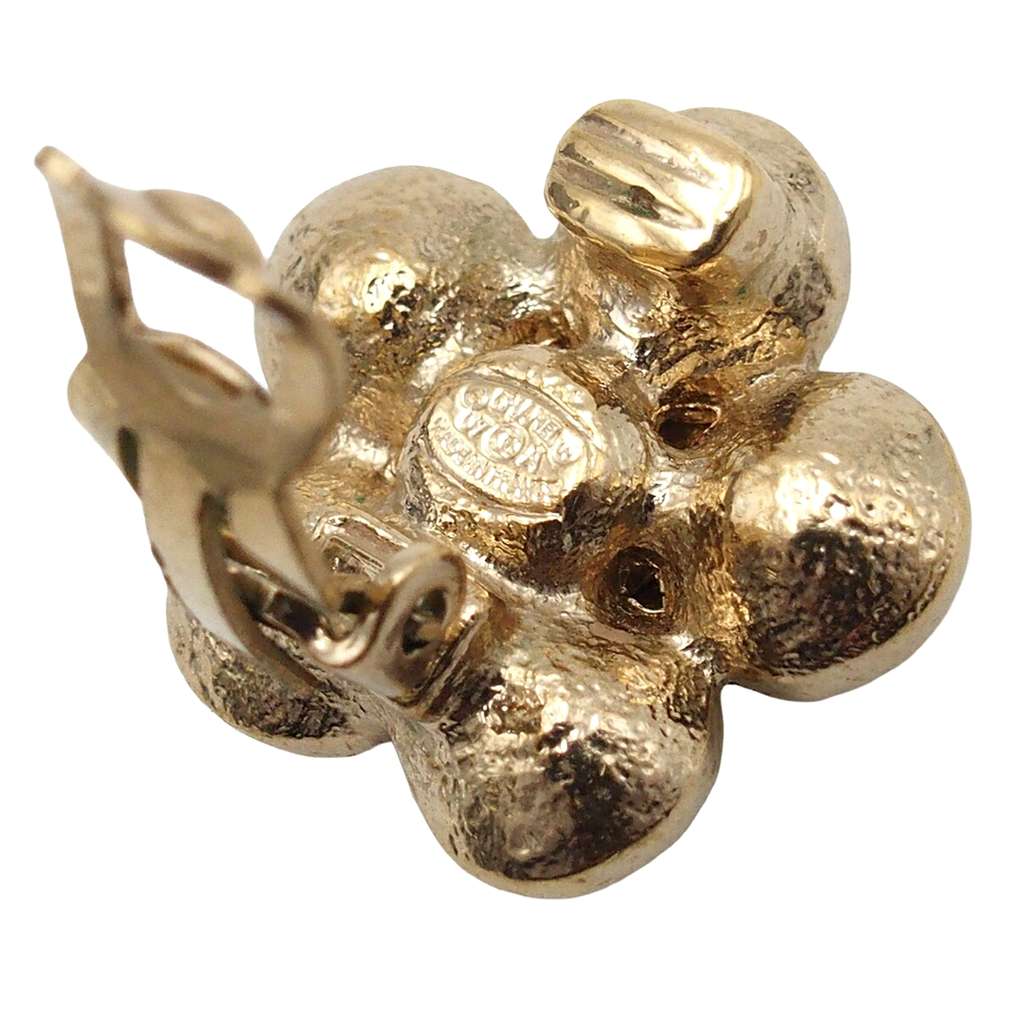 Chanel CC Gold Plated Rhinestone Flower Clip On Earrings - 4