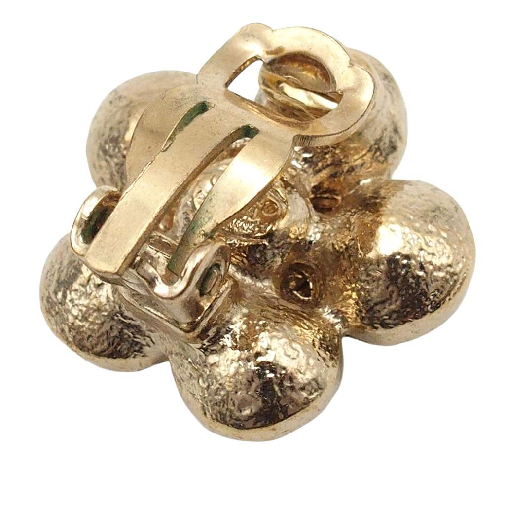 Chanel CC Gold Plated Rhinestone Flower Clip On Earrings - 5