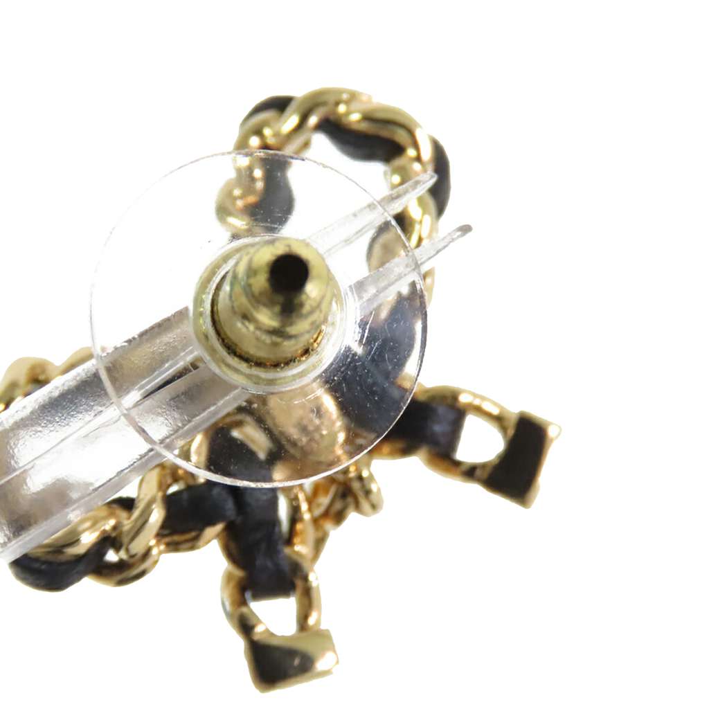 Chanel CC Leather Woven Gold Plated Bow Earrings - 3