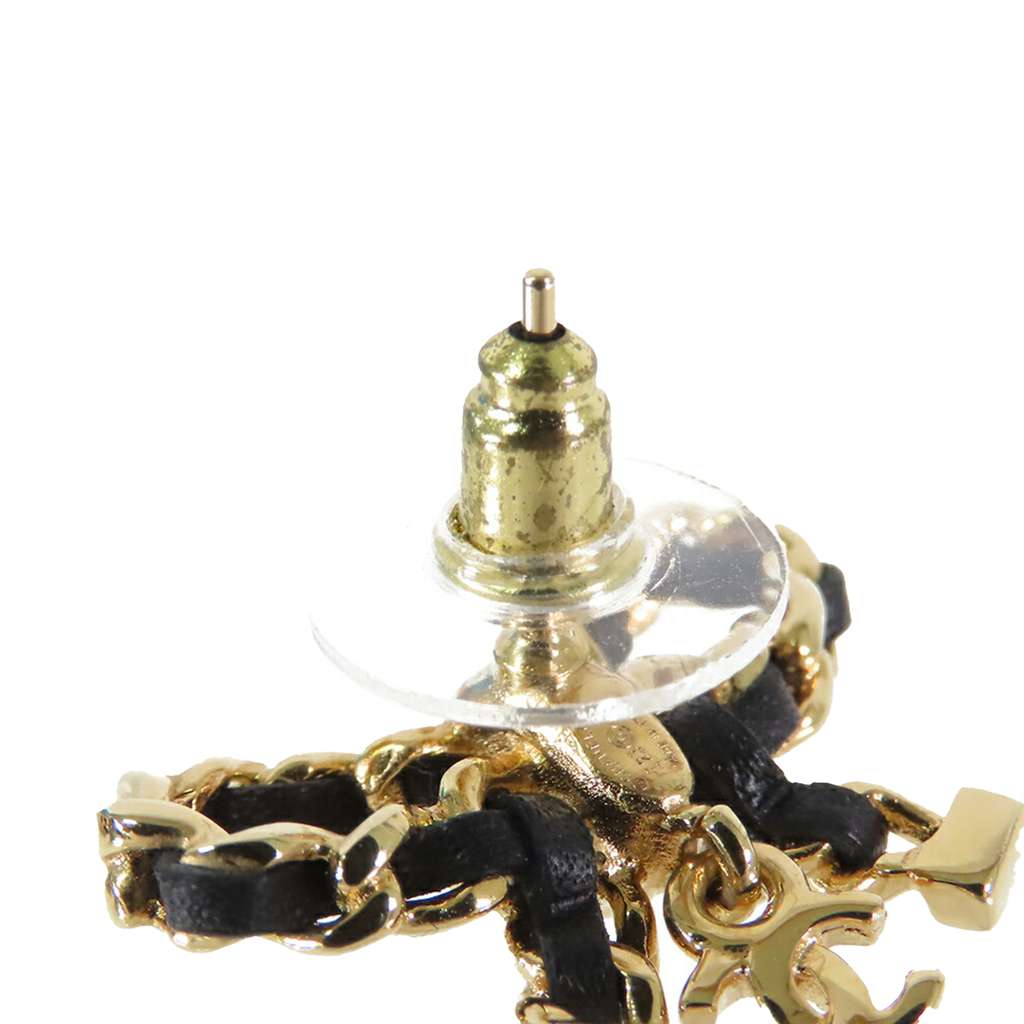 Chanel CC Leather Woven Gold Plated Bow Earrings - 5