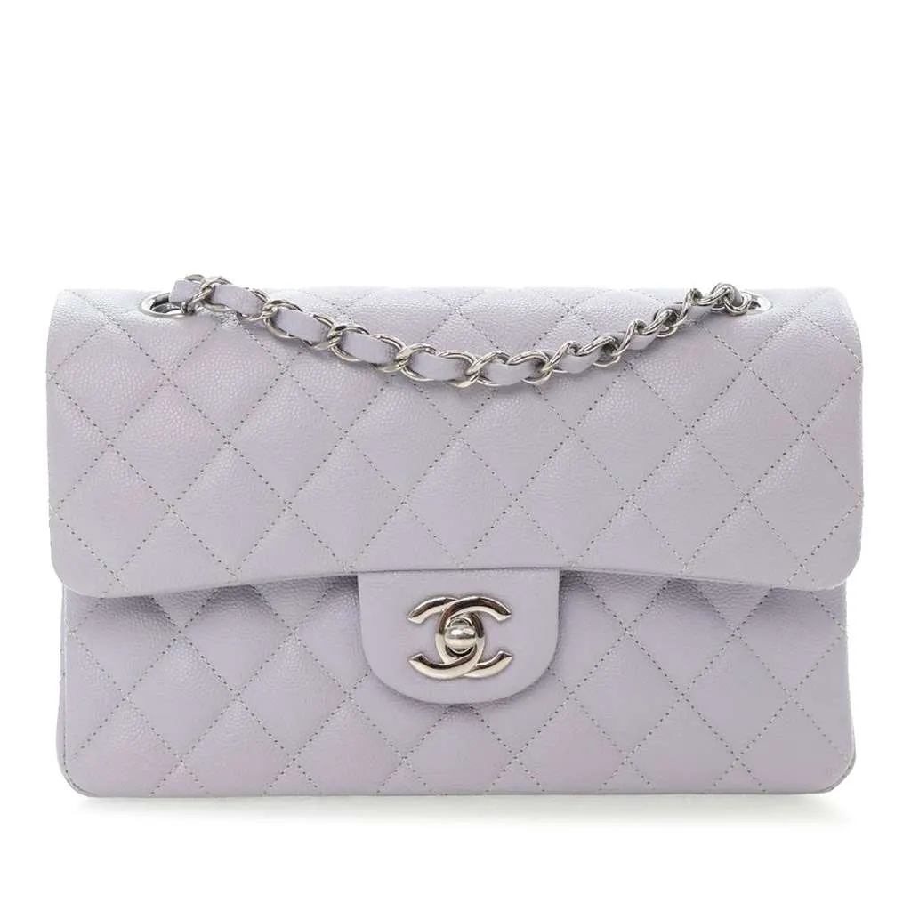Chanel Small Classic Caviar Double Flap Purple Leather Very good - Front View
