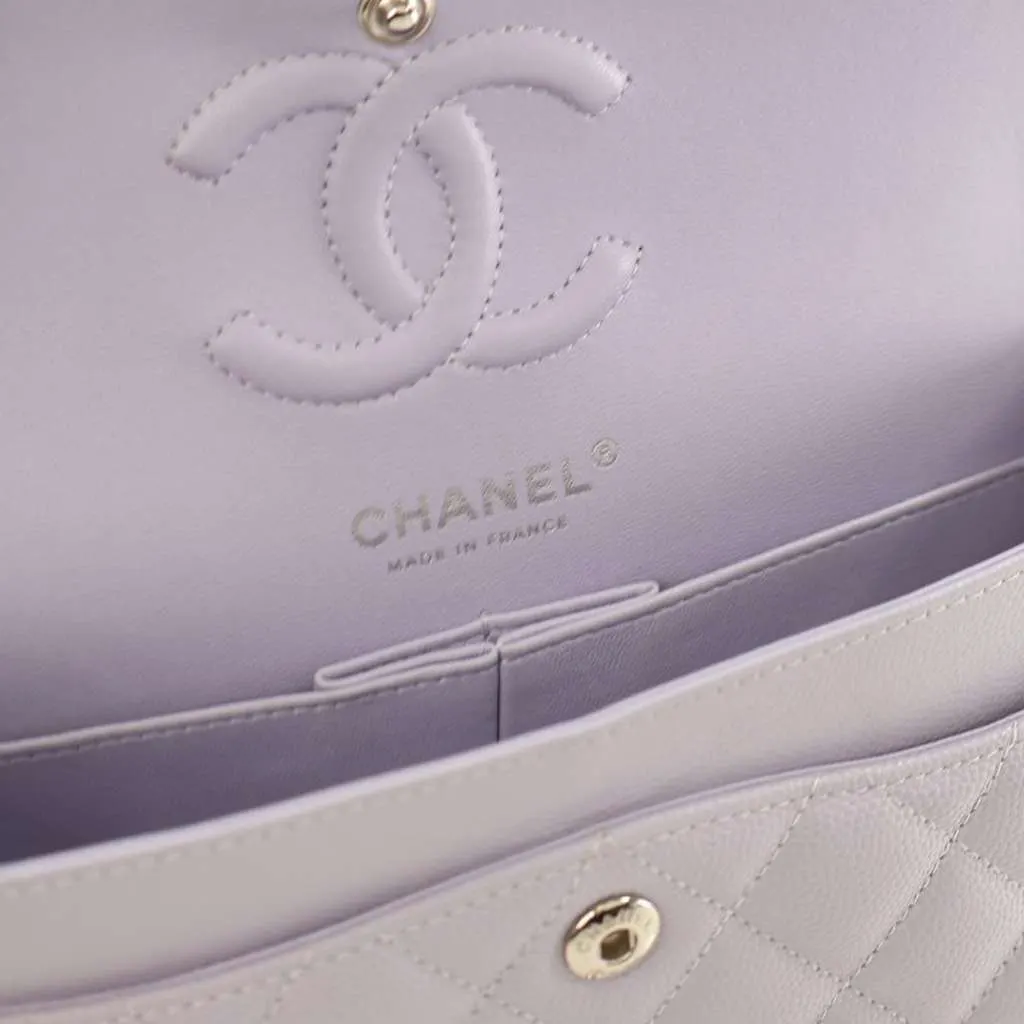 Chanel Small Classic Caviar Double Flap Purple Leather Very good - Model View