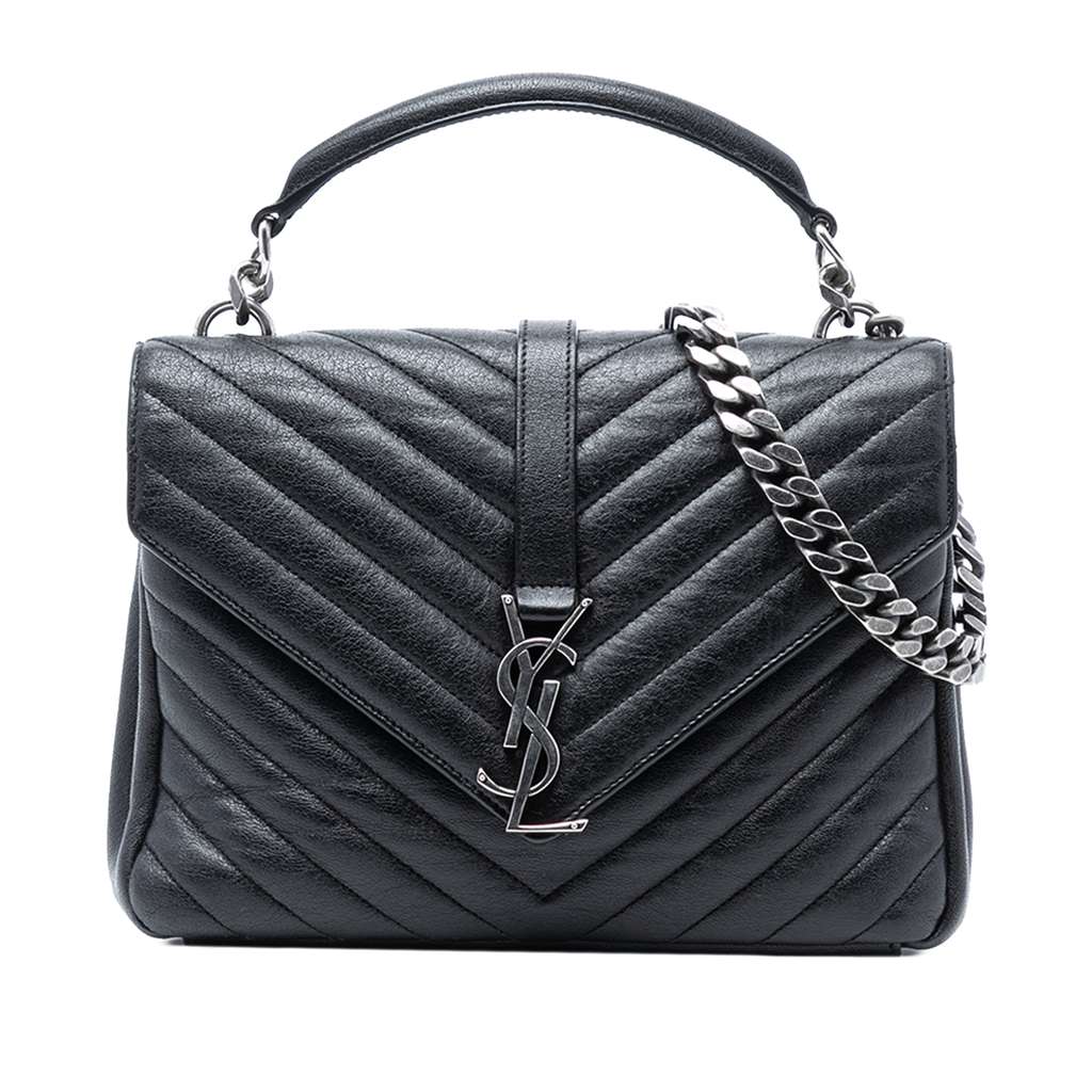 Saint Laurent Medium Chevron Sheepskin Monogram College Satchel