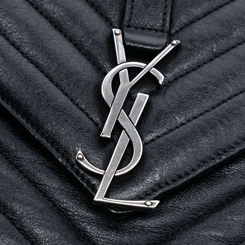 Saint Laurent Medium Chevron Sheepskin Monogram College Satchel - 5