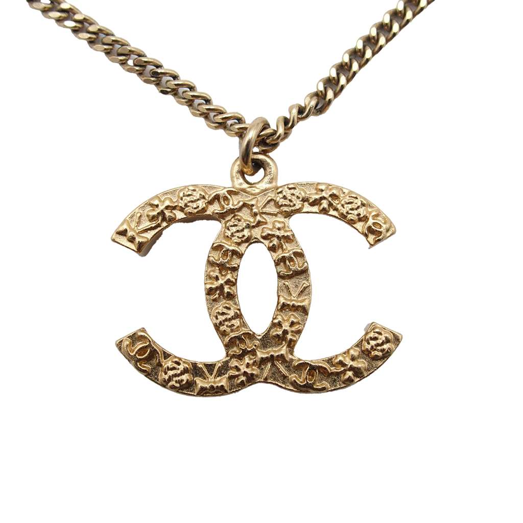 Chanel Gold Plated Faux Pearl Embossed CC Pendant Necklace - 2
