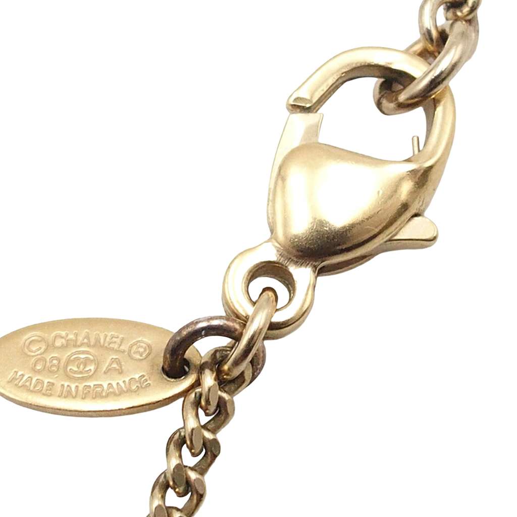 Chanel Gold Plated Faux Pearl Embossed CC Pendant Necklace - 3