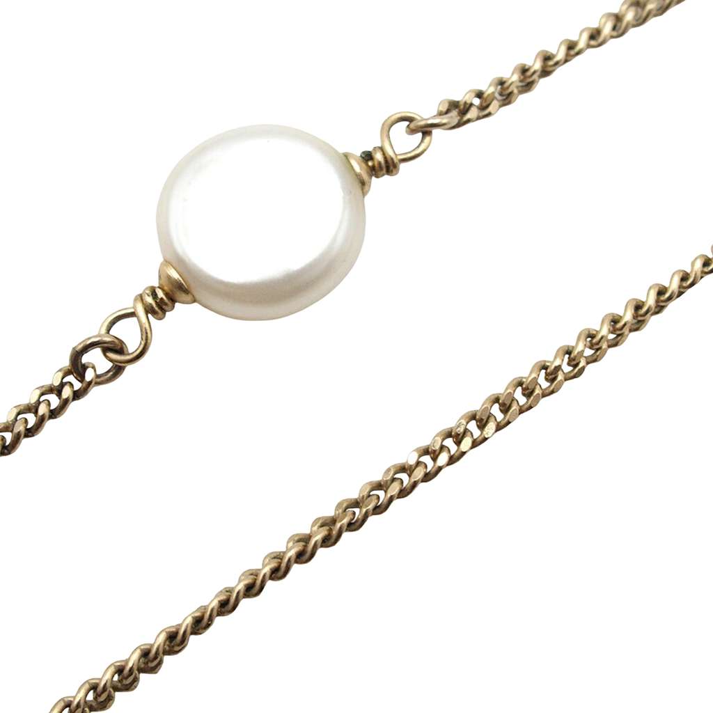 Chanel Gold Plated Faux Pearl Embossed CC Pendant Necklace - 4