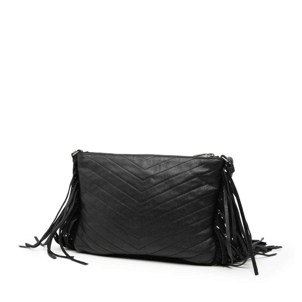 Saint Laurent Chevron Sheepskin Monogram Fringe Crossbody - 2
