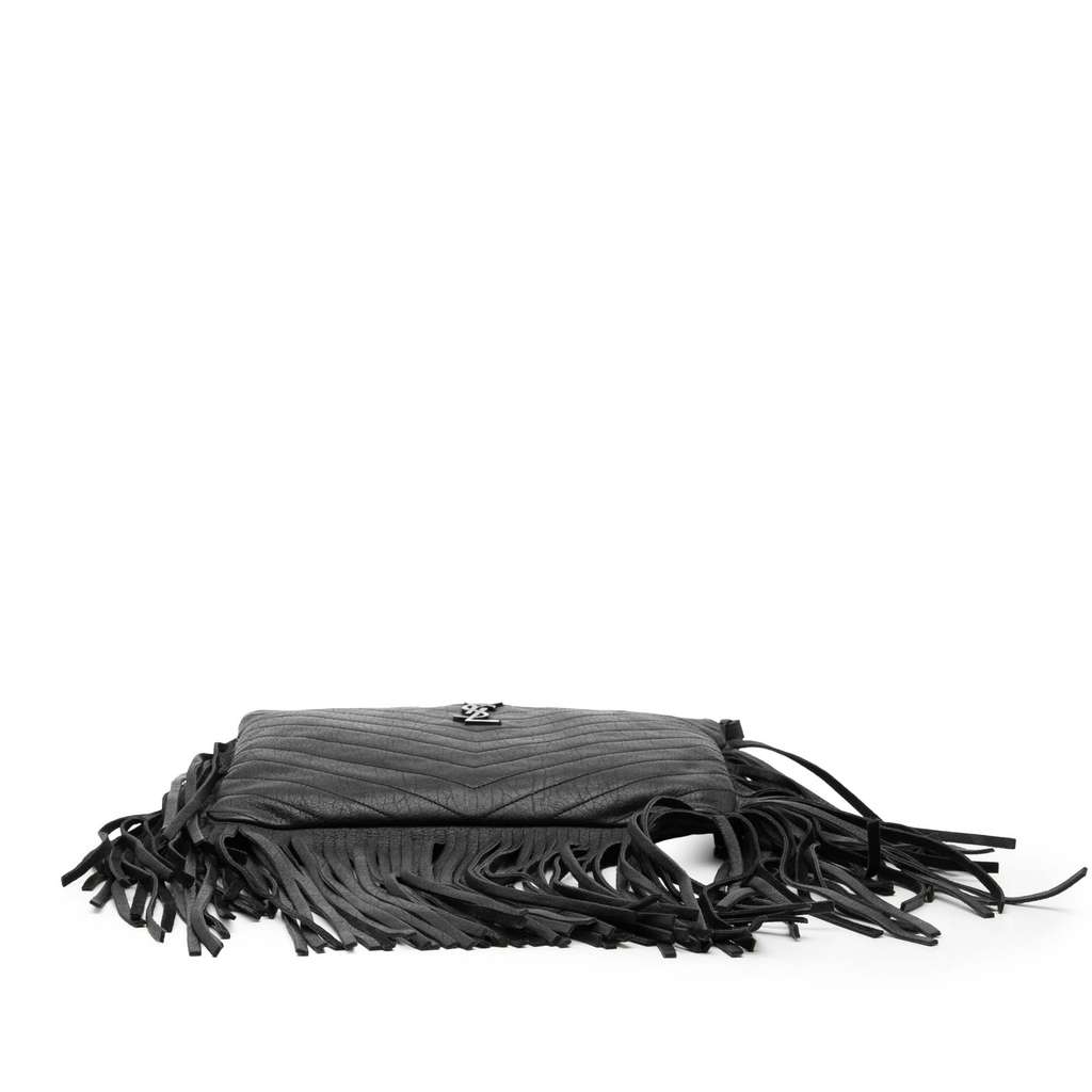 Saint Laurent Chevron Sheepskin Monogram Fringe Crossbody - 3