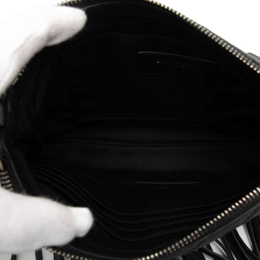 Saint Laurent Chevron Sheepskin Monogram Fringe Crossbody - 4