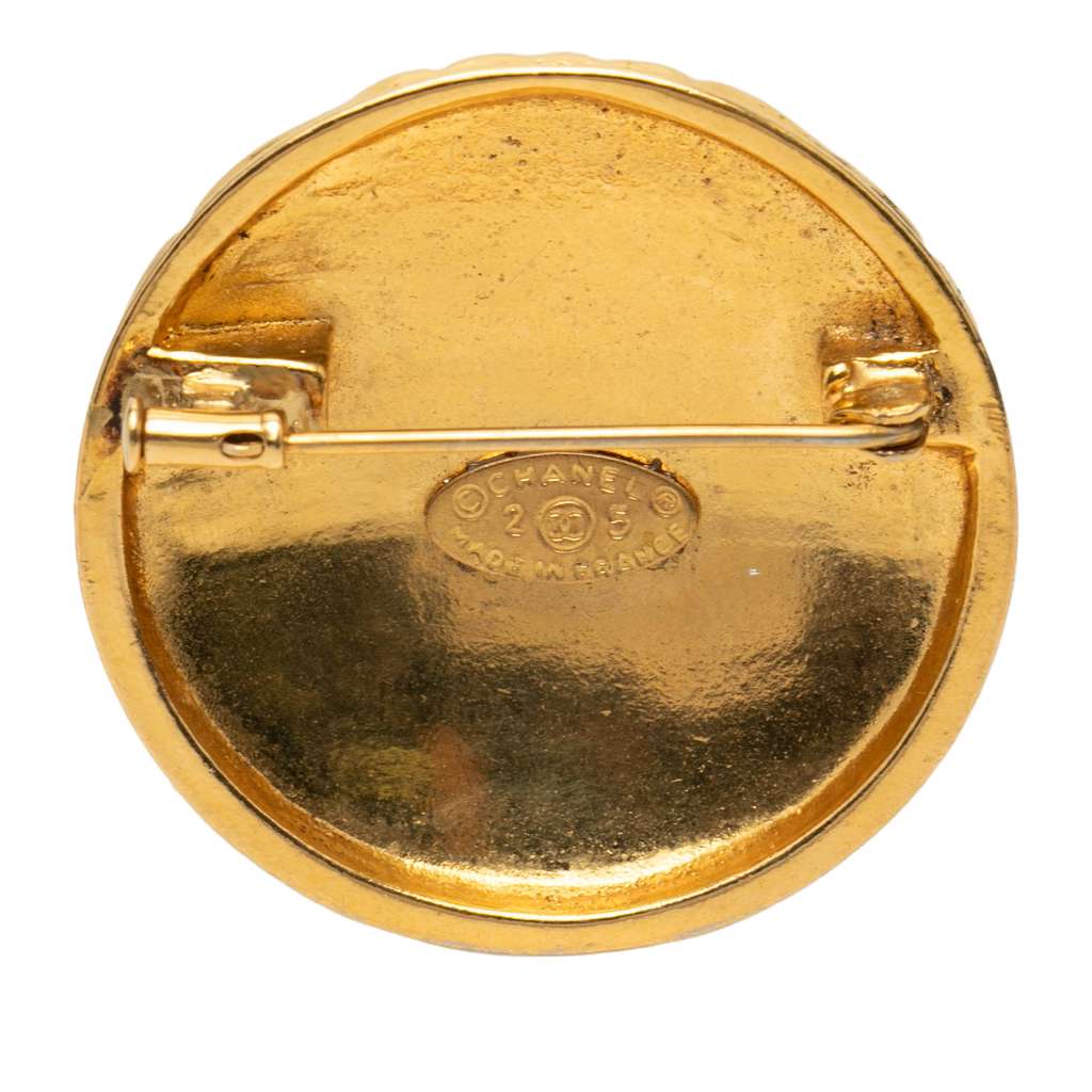 Chanel CC Gold Plated Quilted Round Brooch - 2