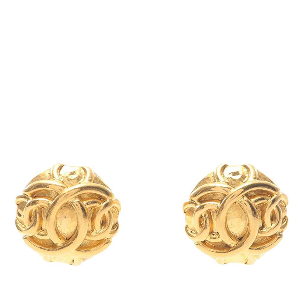 Chanel Gold Plated Overlapping CC Round Clip On Earrings