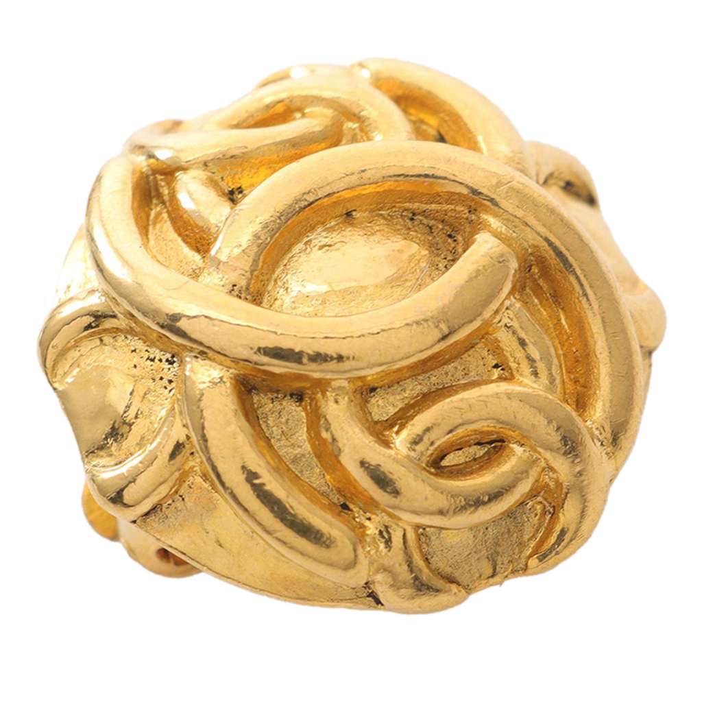 Chanel Gold Plated Overlapping CC Round Clip On Earrings - 2