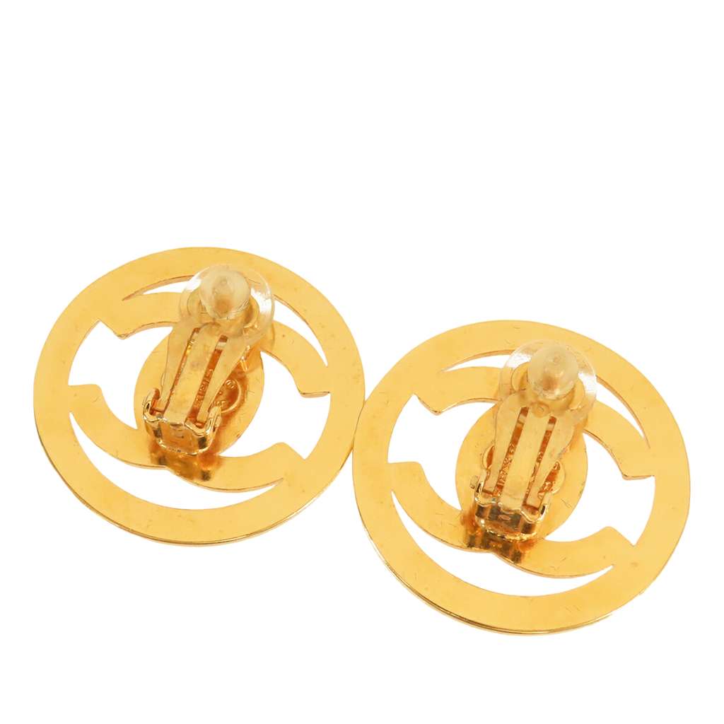 Chanel Gold Plated CC Encircled Turn Lock Clip On Earrings - 2
