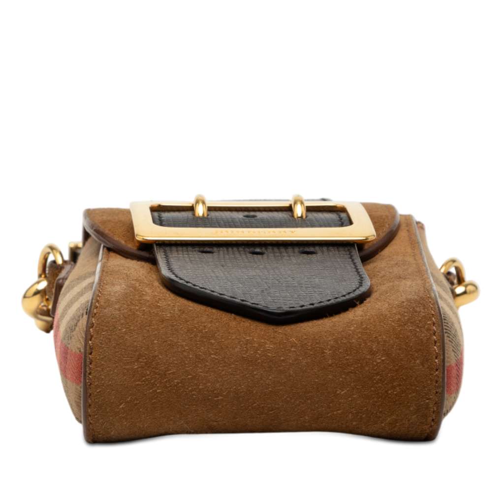 Burberry House Check Canvas and Suede Vertical Belt Buckle Handbag - 3