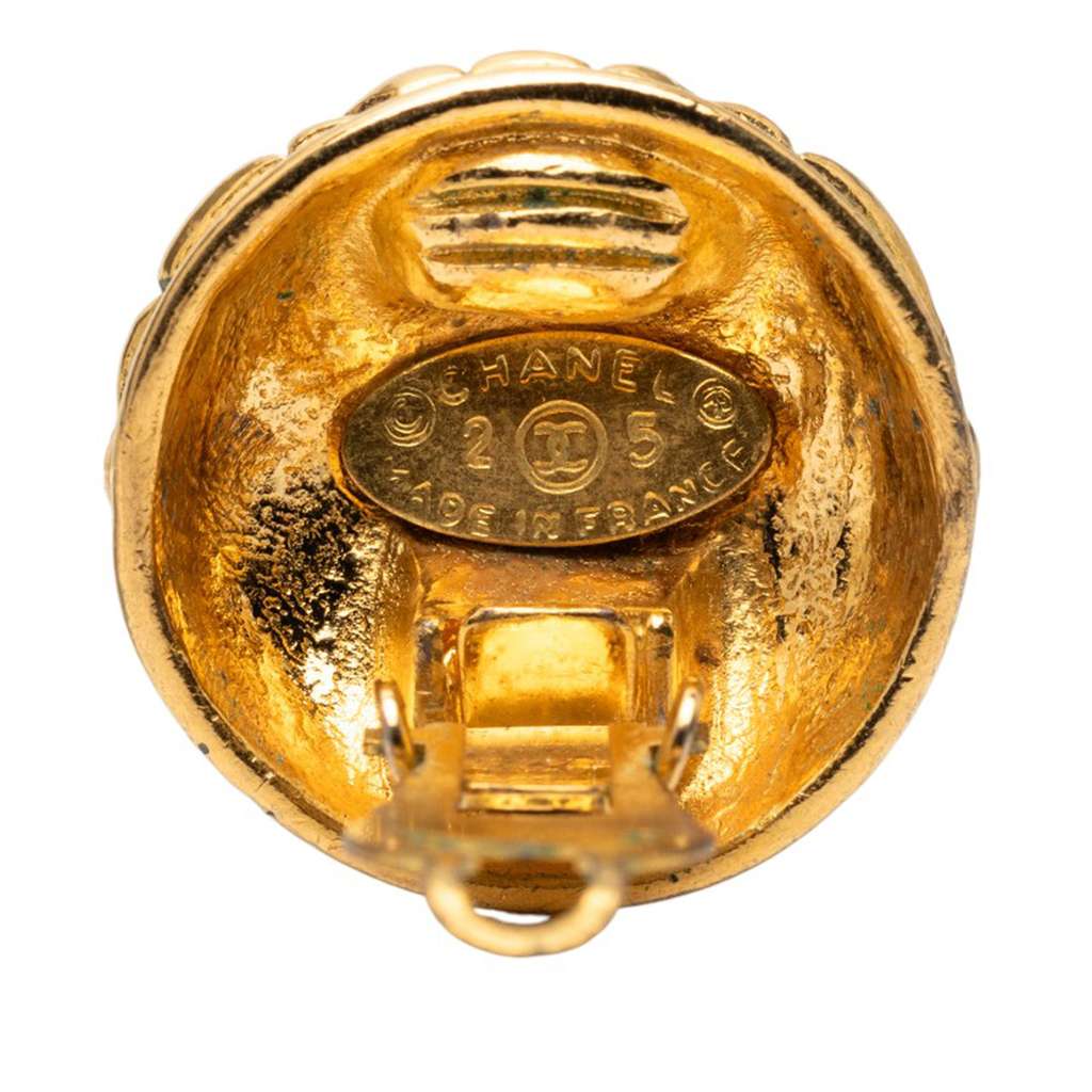 Chanel Gold Plated CC Quilted Round Clip On Earrings - 3