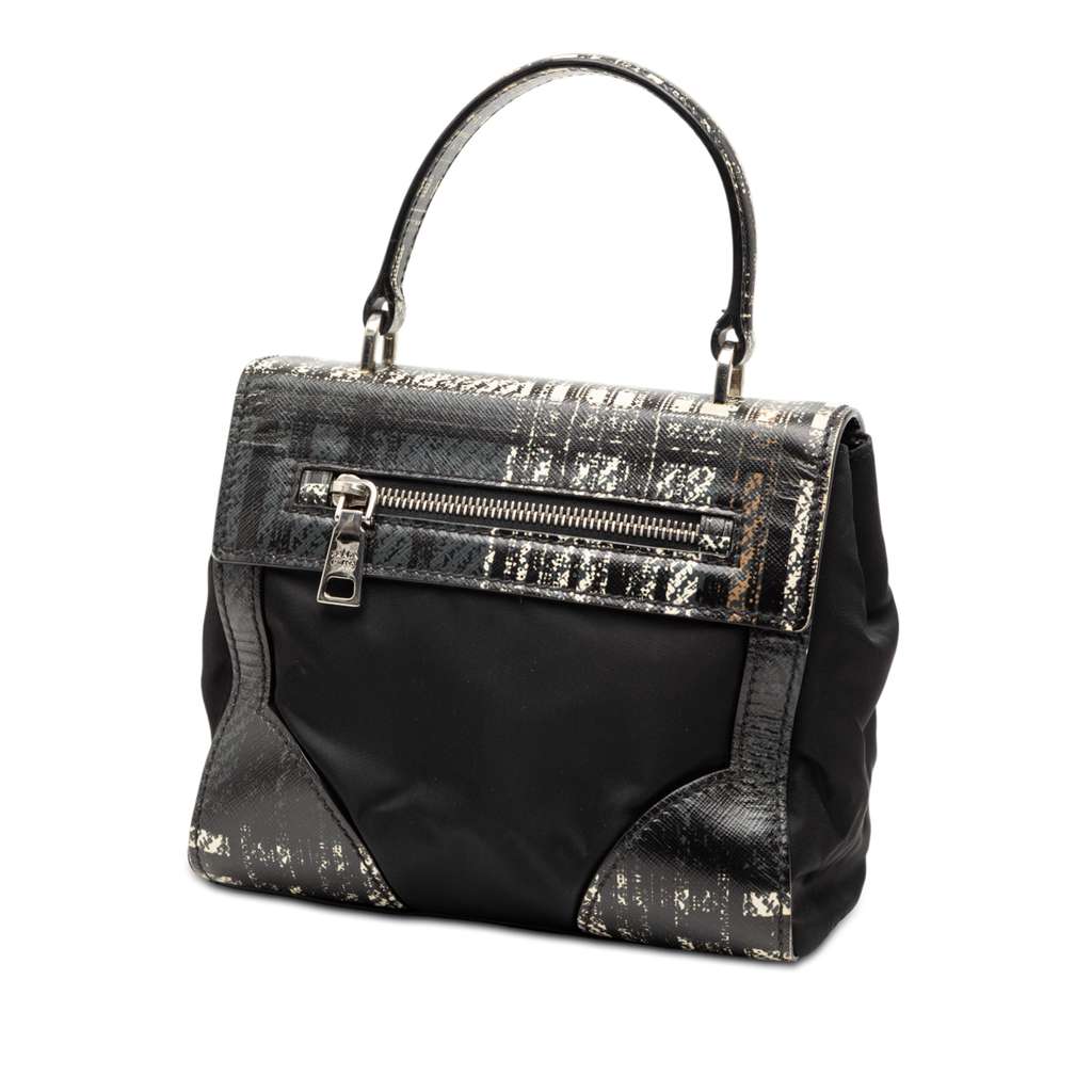 Prada Tartan Saffiano Trimmed Tessuto Satchel - 2
