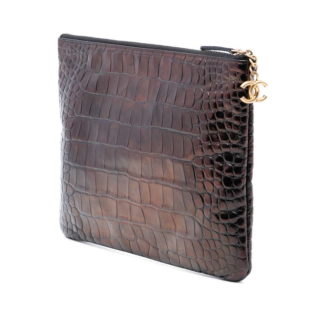 Chanel Medium Croc Embossed Calfskin Mademoiselle Gabrielle Signature Pouch - 2