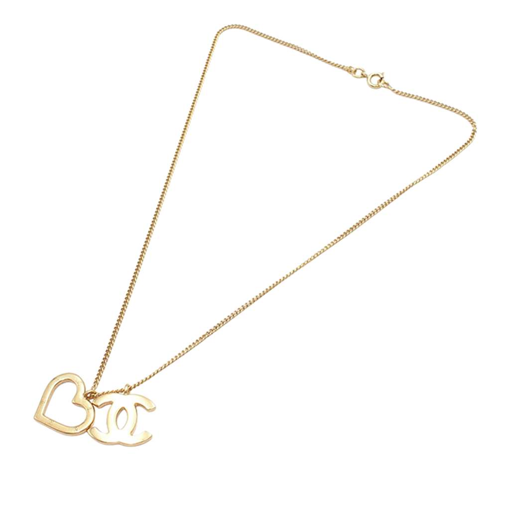 Chanel Gold Plated CC and Heart Pendant Necklace