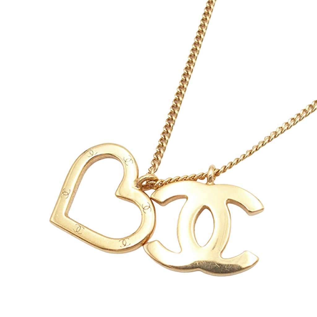 Chanel Gold Plated CC and Heart Pendant Necklace - 2