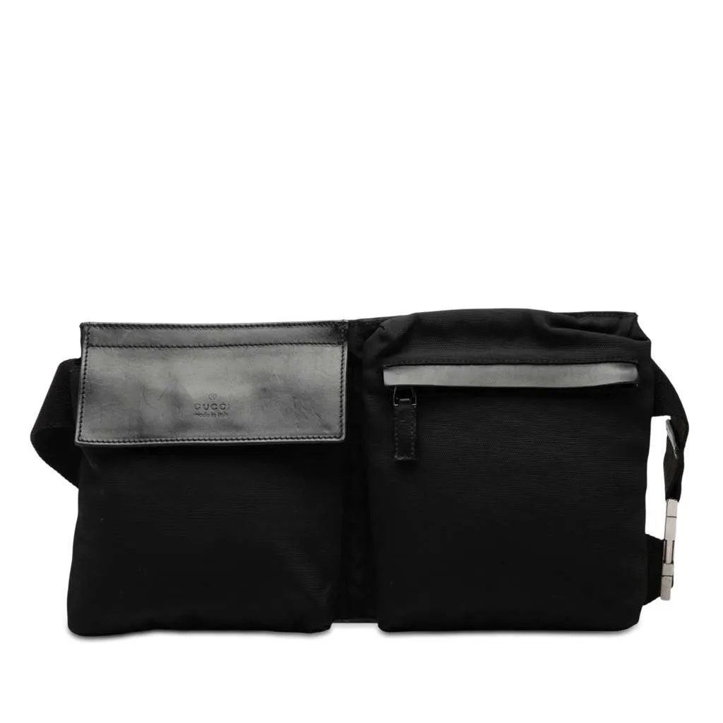 Gucci Nylon Double Pocket Belt Bag Black Very good - Front View