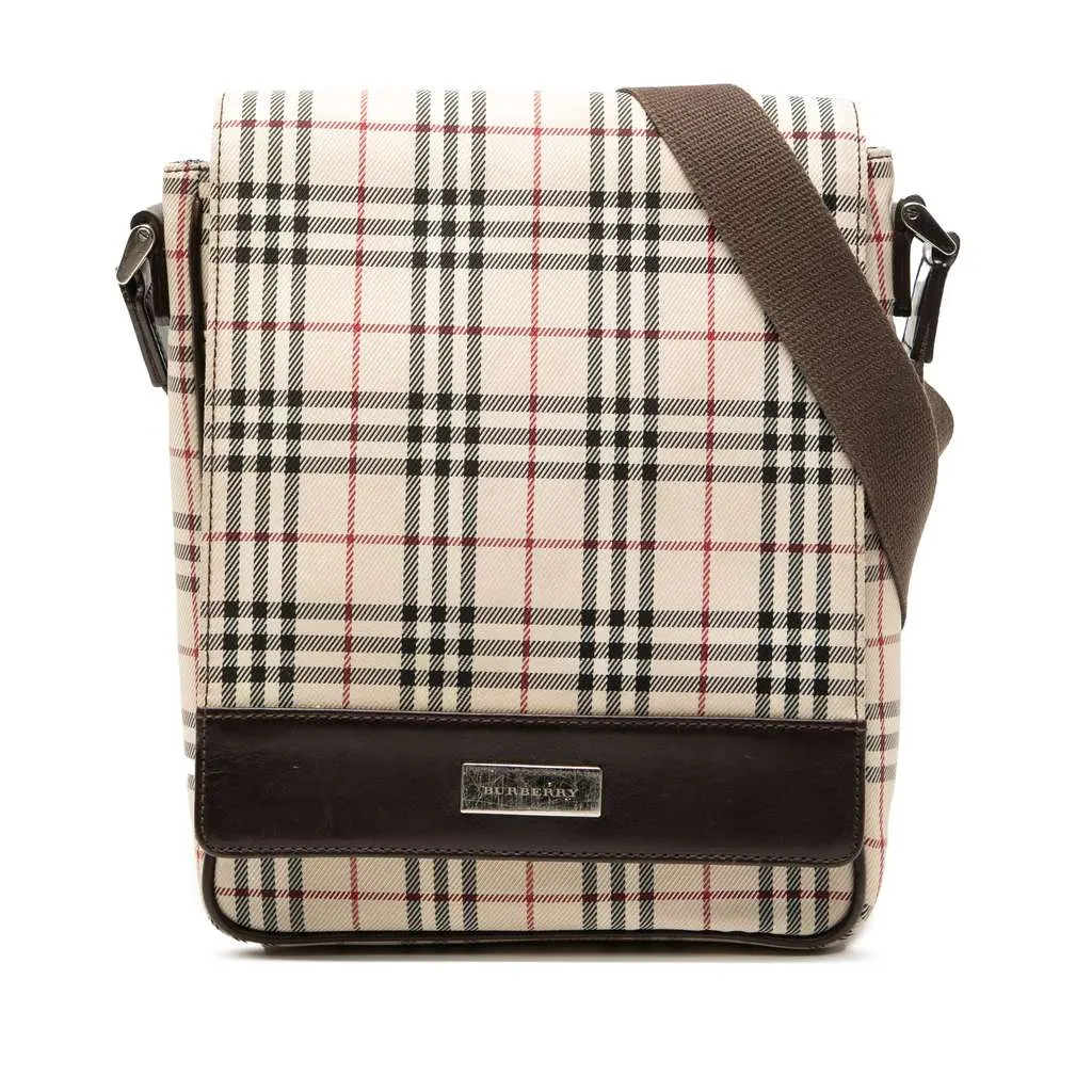 Burberry House Check Canvas Flap Crossbody Brown Canvas Very good - Front View