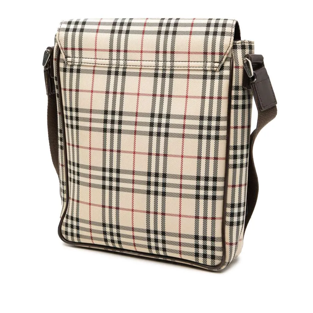 Burberry House Check Canvas Flap Crossbody Brown Canvas Very good - Back View