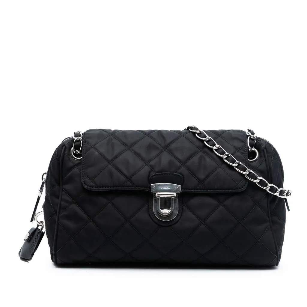 Prada Impuntu Tessuto Chain Crossbody Black Good - Front View