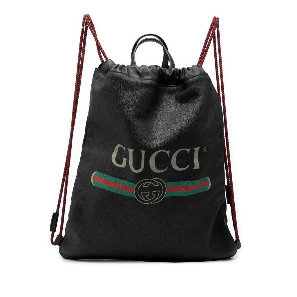 Gucci Leather Logo Drawstring Backpack