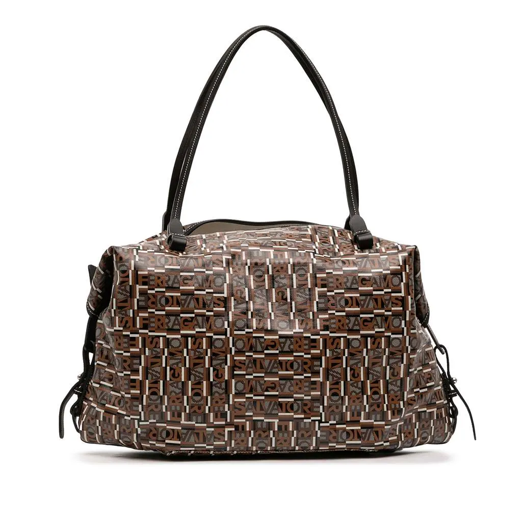 Salvatore Ferragamo Gancini Coated Canvas Tote Brown Canvas Very good - Front View