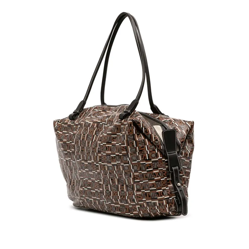 Salvatore Ferragamo Gancini Coated Canvas Tote Brown Canvas Very good - Back View