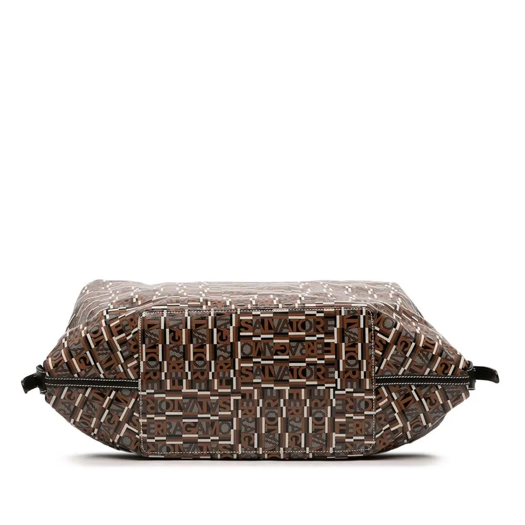 Salvatore Ferragamo Gancini Coated Canvas Tote Brown Canvas Very good - Inside View
