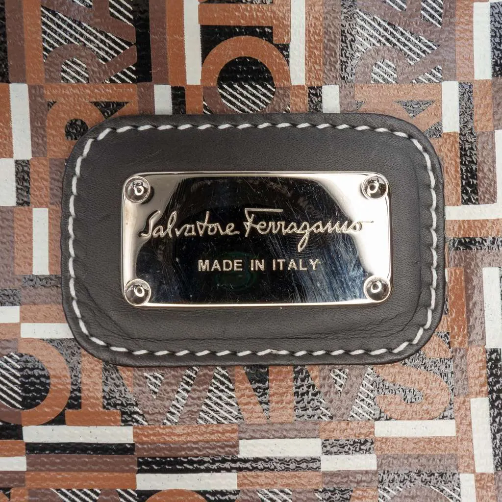 Salvatore Ferragamo Gancini Coated Canvas Tote Brown Canvas Very good - Box View